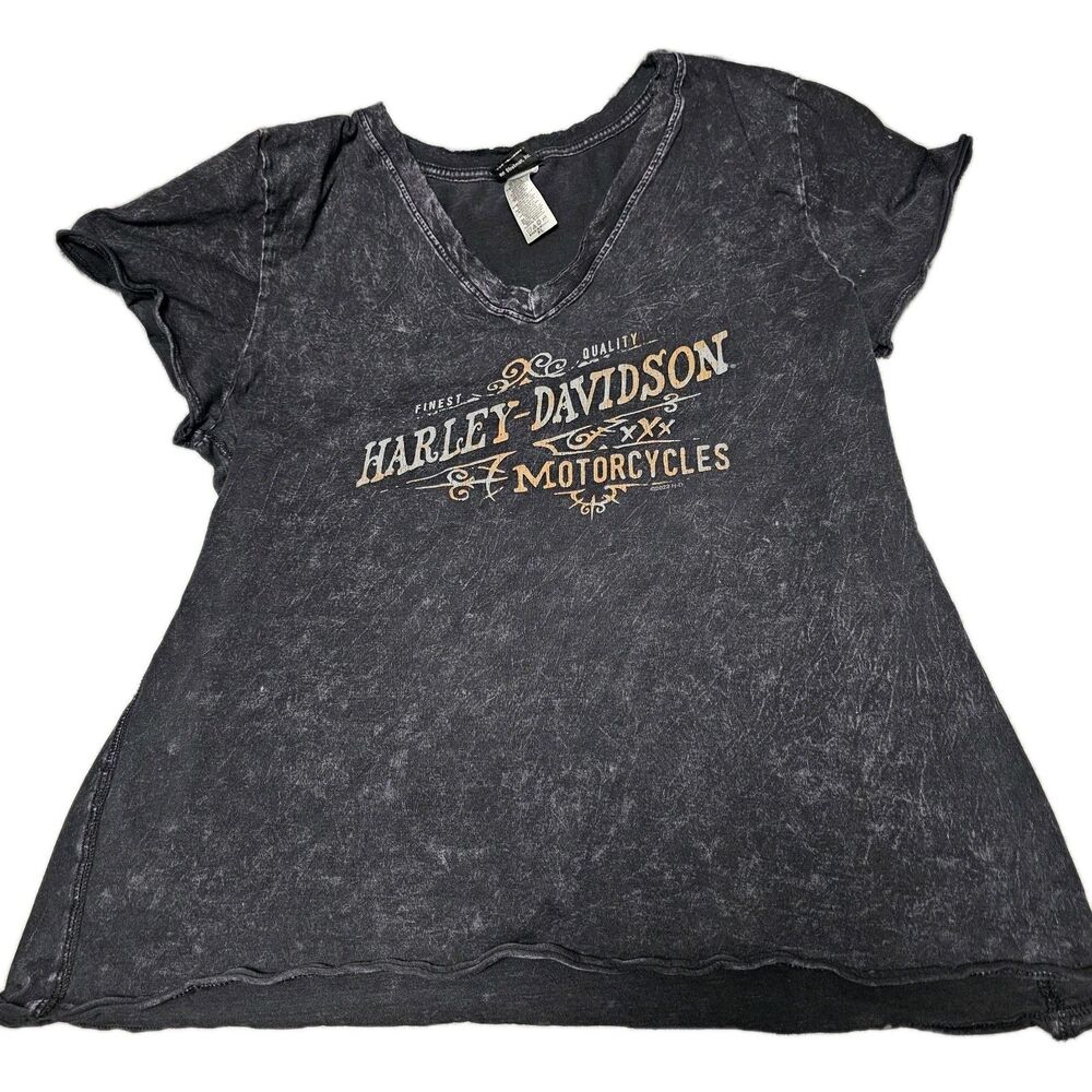 Harley-Davidson Womens Acid Wash V-Neck Graphic Tee XL T-shirt HD